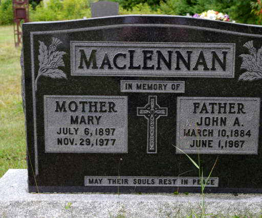 Photo of headstones/John Alexander MacLennan 1884-1967 hdstn St Marys of Angels Glendale Inv NSjpg